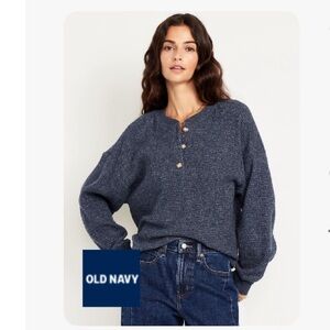 Old Navy - Navy Oversized Cozy Waffle Knit Henley - MTall